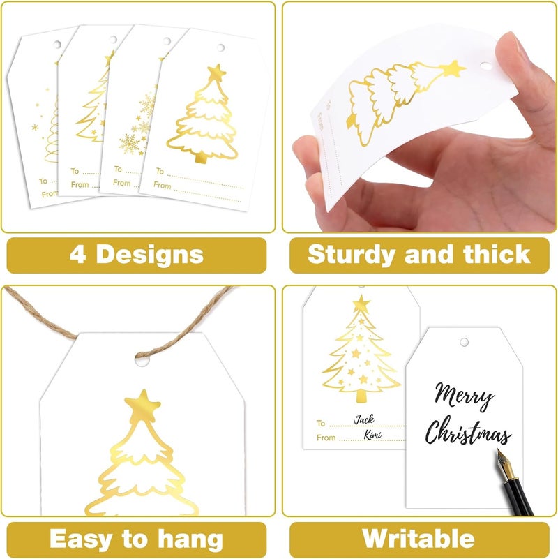 g2plus 60Pcs Gold Christmas Gift Tags - 4 Styles Christmas Name Tags, Xmas Tree Holiday Paper Gift Tags with String for DIY Crafts, Party Favors, Gift Exchange, Stocking Stuffers - Image 3